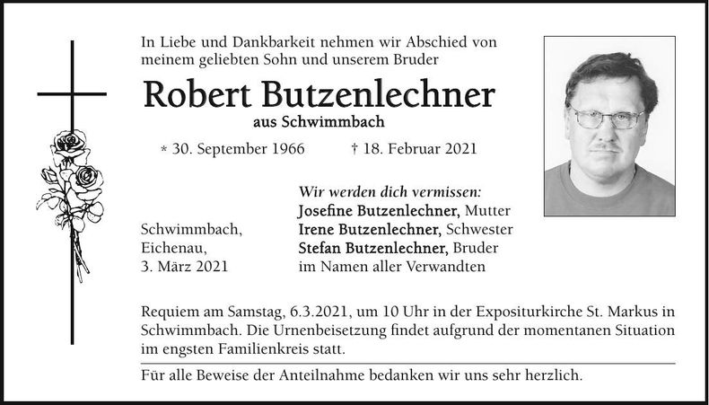Traueranzeige Robert Butzenlechner