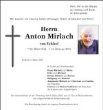 Traueranzeige Anton Mirlach