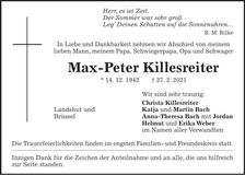 Traueranzeige Max-Peter Killesreiter