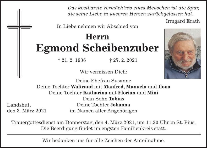 Traueranzeige Egmond Scheibenzuber