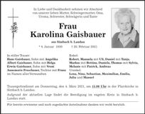 Traueranzeige Karolina Gaisbauer