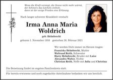 Traueranzeige Irma Anna Maria Woldrich