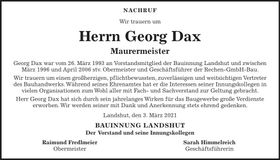 Traueranzeige Dax Georg