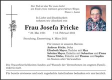 Traueranzeige Josefa Fricke