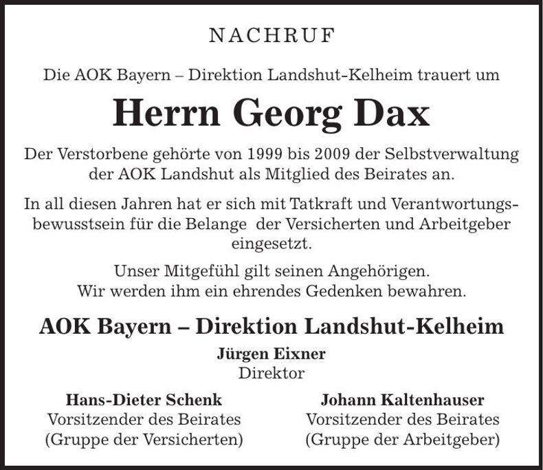 Traueranzeige Georg Dax