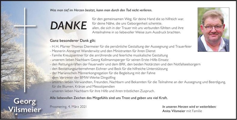 Traueranzeige Georg Vilsmeier
