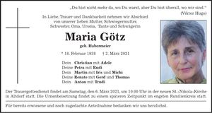 Traueranzeige Maria Götz