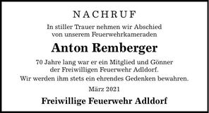 Traueranzeige Anton Remberger