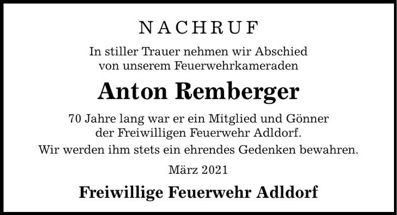 Traueranzeige Anton Remberger