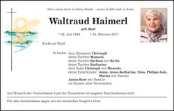 Traueranzeige Waltraud Haimerl