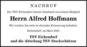 Traueranzeige Alfred Hoffmann