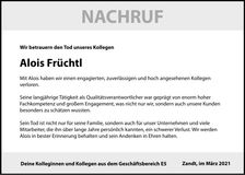 Traueranzeige Alois Früchtl