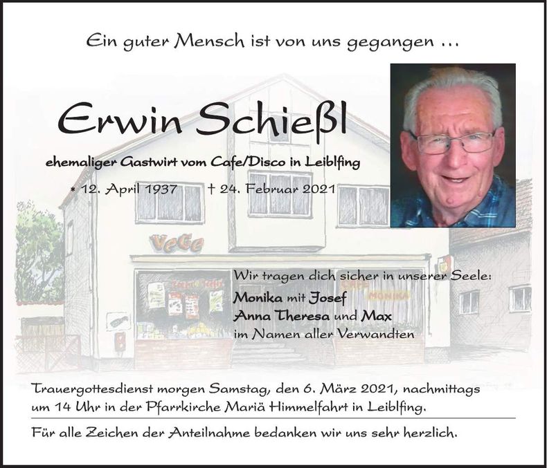 Traueranzeige Erwin Schießl