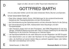 Traueranzeige Gottfried Barth
