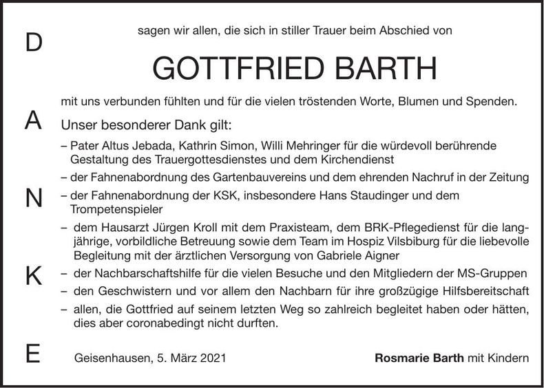 Traueranzeige Gottfried Barth