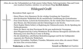Traueranzeige Hildegard Graßl