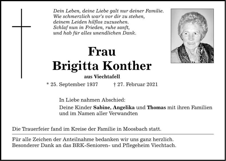 Traueranzeige Brigitta Konther