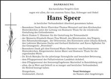 Traueranzeige Hans Speer