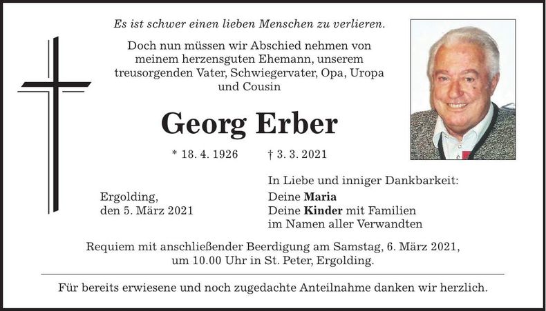 Traueranzeige Georg Erber
