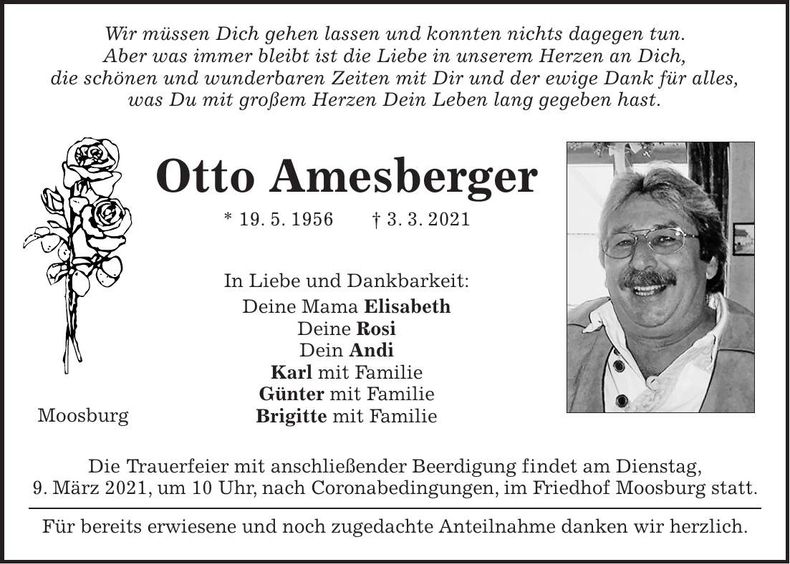 Traueranzeige Otto Amesberger