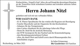 Traueranzeige Johann Nitzl