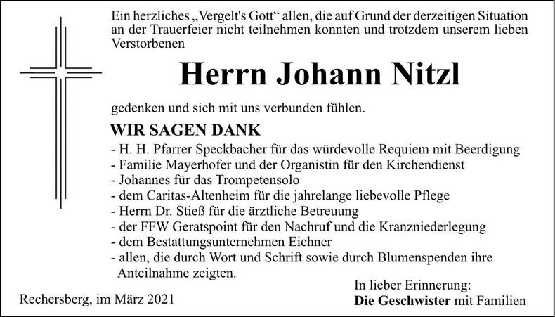 Traueranzeige Johann Nitzl