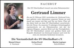 Traueranzeige Gertraud Limmer Limmer