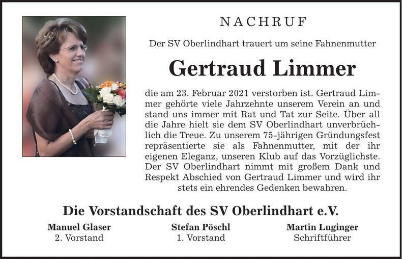 Traueranzeige Gertraud Limmer Limmer
