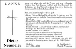 Traueranzeige Dieter Neumeier