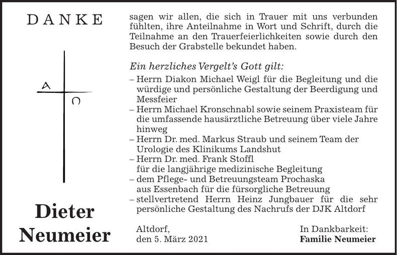 Traueranzeige Dieter Neumeier