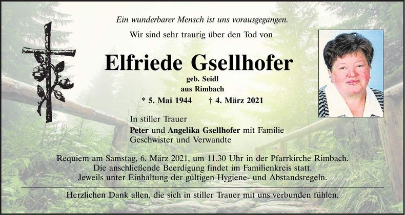 Traueranzeige Elfriede Gsellhofer