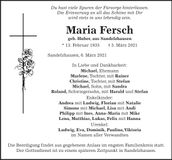 Traueranzeige Maria Fersch