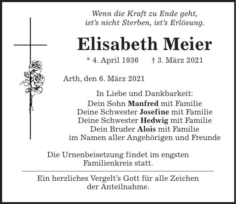 Traueranzeige Elisabeth Meier