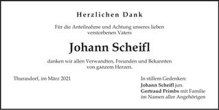 Traueranzeige Johann Scheifl