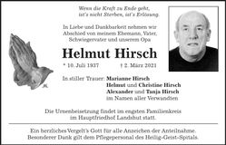 Traueranzeige Helmut Hirsch
