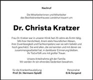 Traueranzeige Christa Dr. Kratzer
