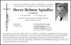 Traueranzeige Helmut Spindler