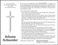 Traueranzeige Johann Schneider