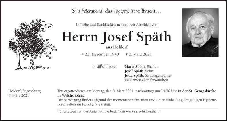 Traueranzeige Josef Späth