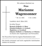Traueranzeige Marianne Wagensonner