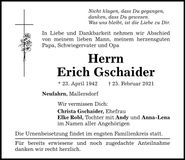 Traueranzeige Erich Gschaider