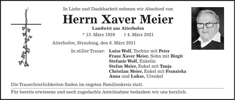 Traueranzeige Xaver Meier