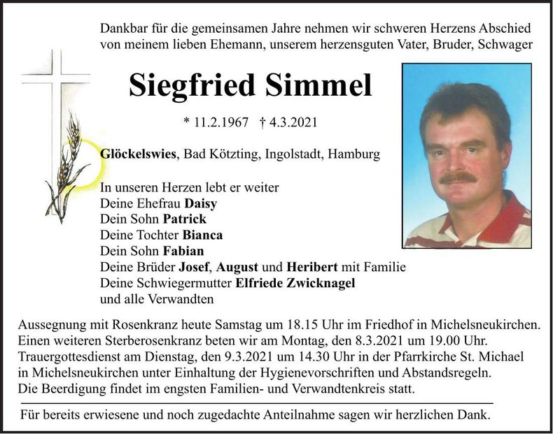 Traueranzeige Siegfried Simmel