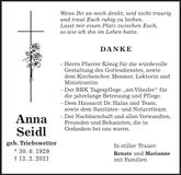 Traueranzeige Anna Seidl