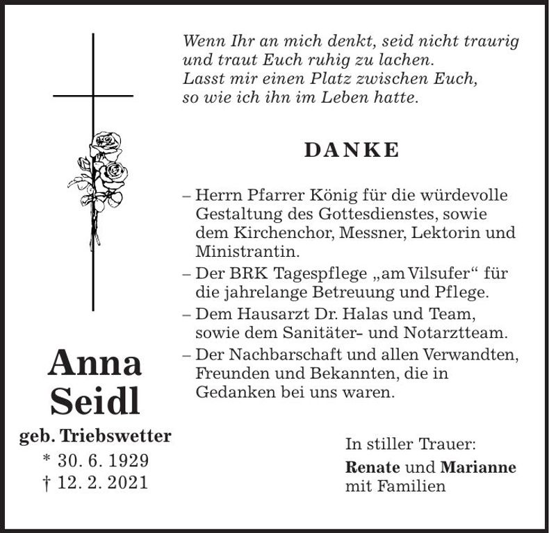 Traueranzeige Anna Seidl