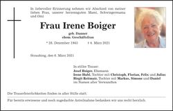 Traueranzeige Irene Boiger