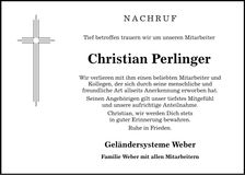 Traueranzeige Christian Perlinger