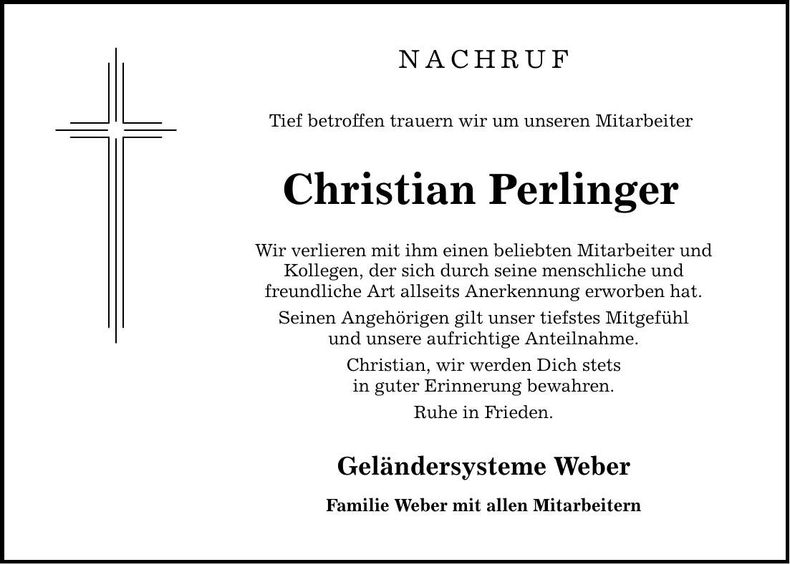 Traueranzeige Christian Perlinger