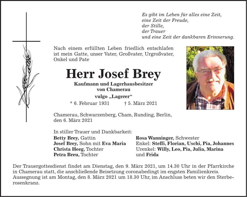 Traueranzeige Josef Brey
