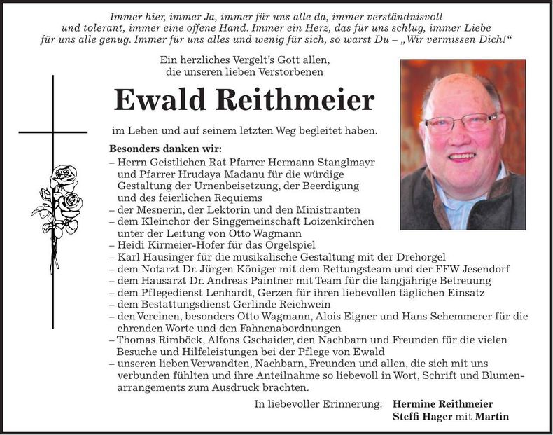 Traueranzeige Ewald Reithmeier